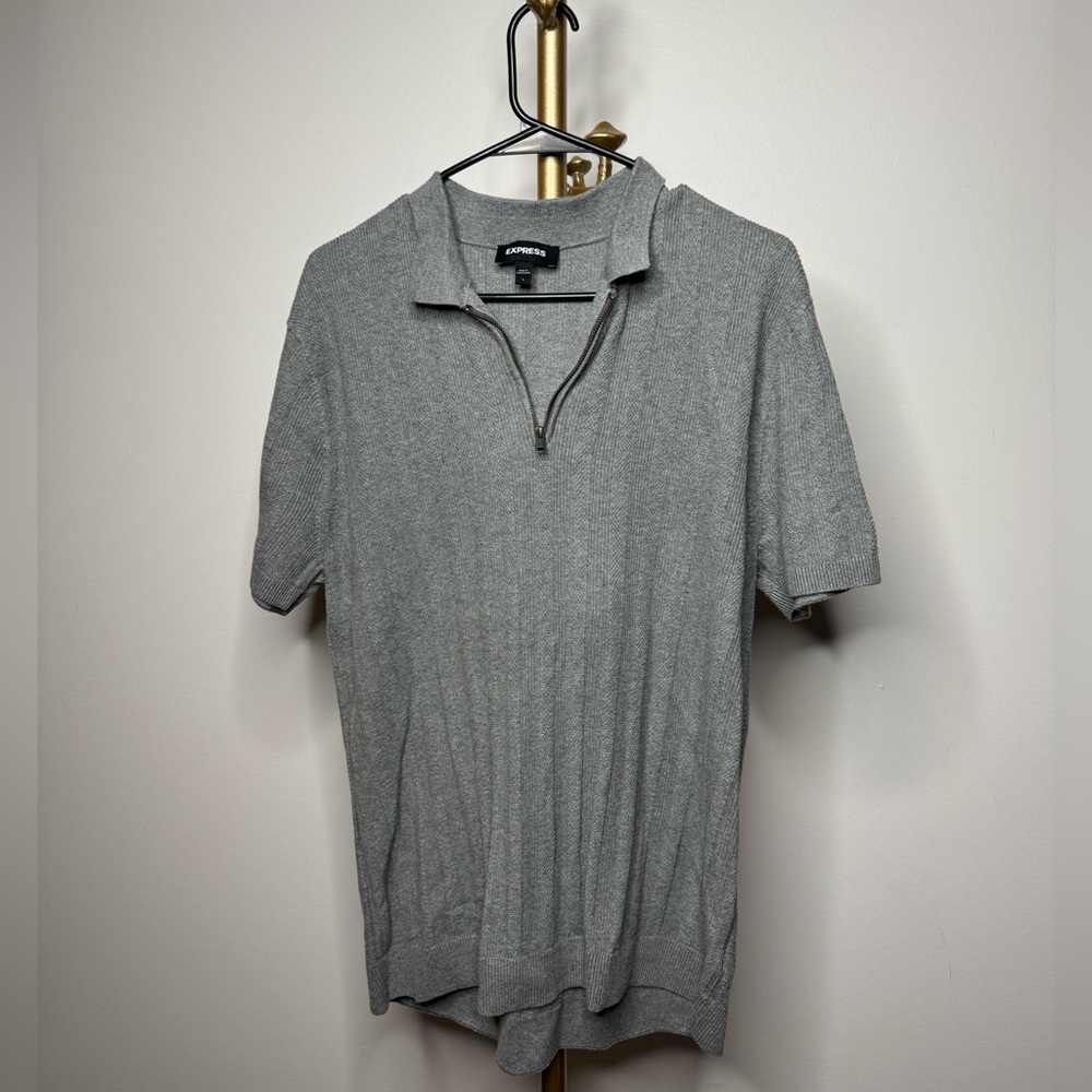 Express Light Gray Zip Polo Shirt